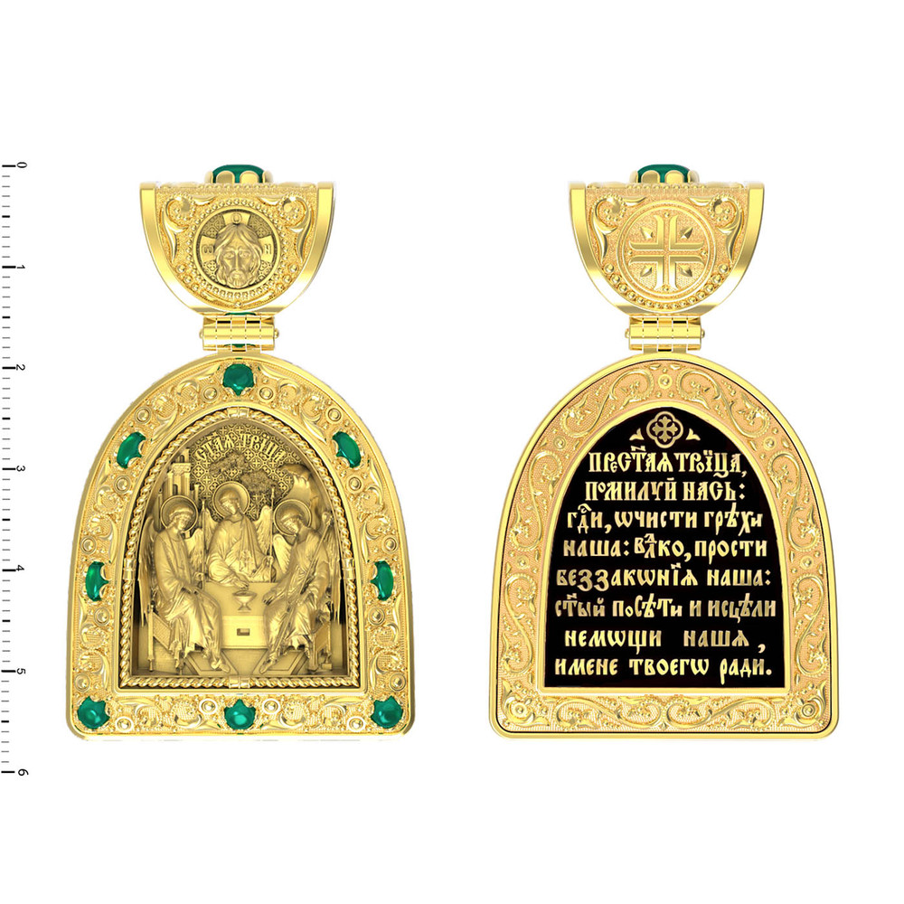 Образок из лимонного золота c эмалью и хризопразом