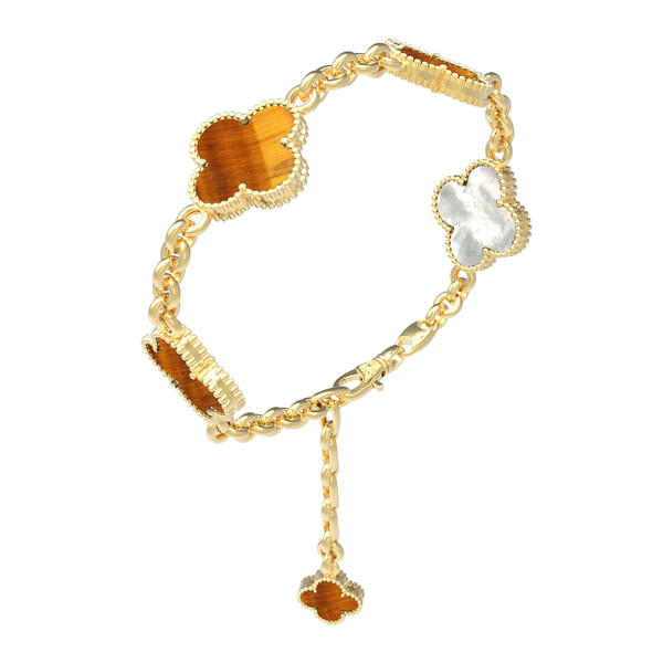 Браслет из лимонного золота c тигровым глазом и перламутром