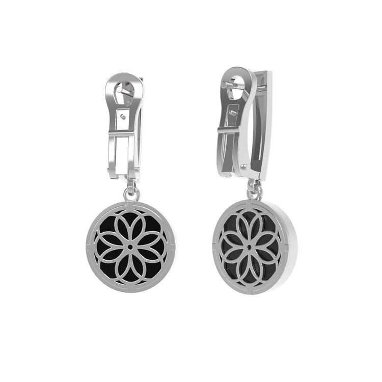 Серьги из белого золота c бриллиантами и ониксом