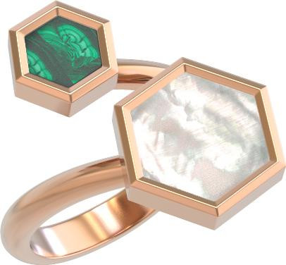 Кольцо из золота c малахитом и перламутром