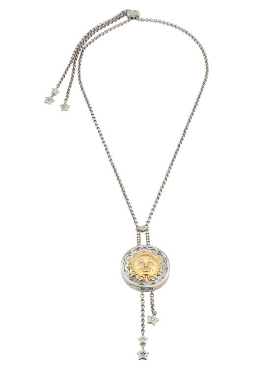 Колье из белого золота c ониксом и перламутром