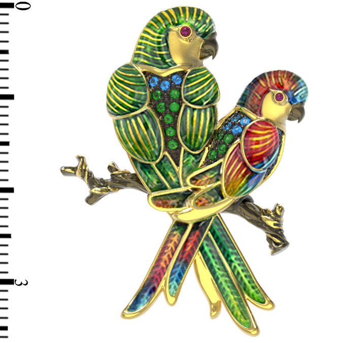 Брошь из лимонного золота c эмалью и фианитом