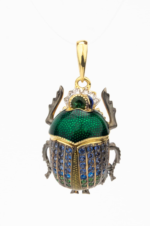 Подвеска из лимонного золота c эмалью, фианитом, турмалином и сапфиром