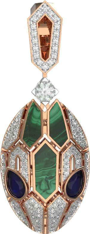 Подвеска из золота c бриллиантами, сапфиром и малахитом