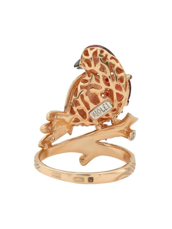 Кольцо из золота c эмалью, фианитом и гранатом