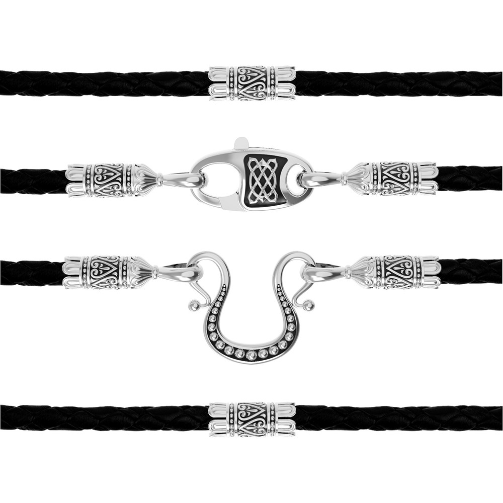 Гайтан из белого золота c кожаным шнурком