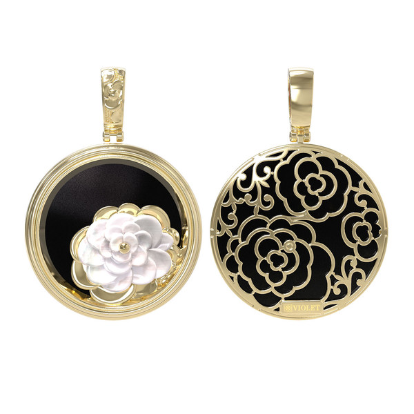 Подвеска из лимонного золота c ониксом и перламутром