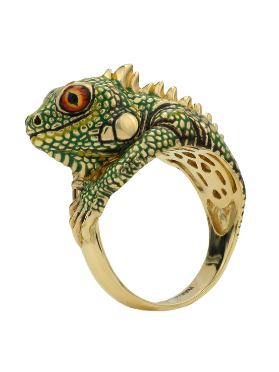 Кольцо из лимонного золота c эмалью и рубином