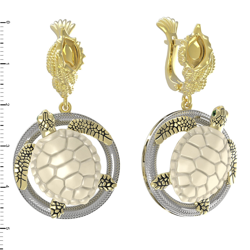 Серьги из лимонного золота c эмалью и бивнем мамонта