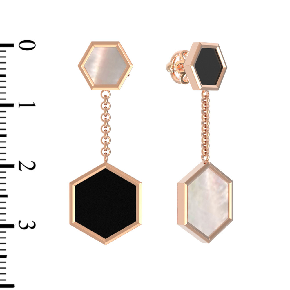 Серьги из золота c ониксом и перламутром