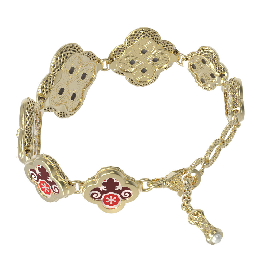 Браслет из лимонного золота c эмалью, жемчугом и перламутром