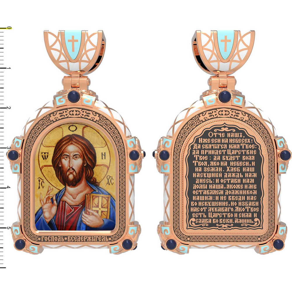 Образок из золота c эмалью, иконописью и темперой