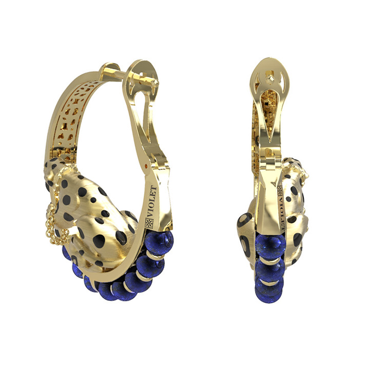 Серьги из лимонного золота c эмалью и лазуритом