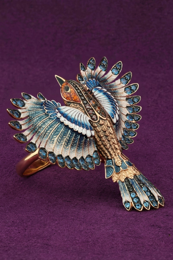 Кольцо из золота c эмалью и фианитом