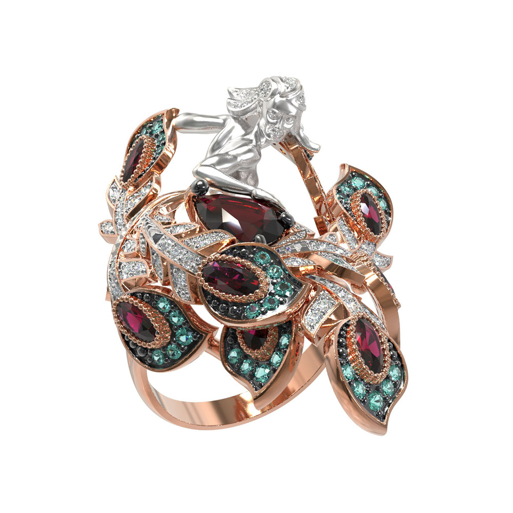 Кольцо из золота c фианитом и гранатом