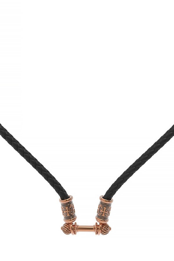 Гайтан из золота c кожаным шнурком