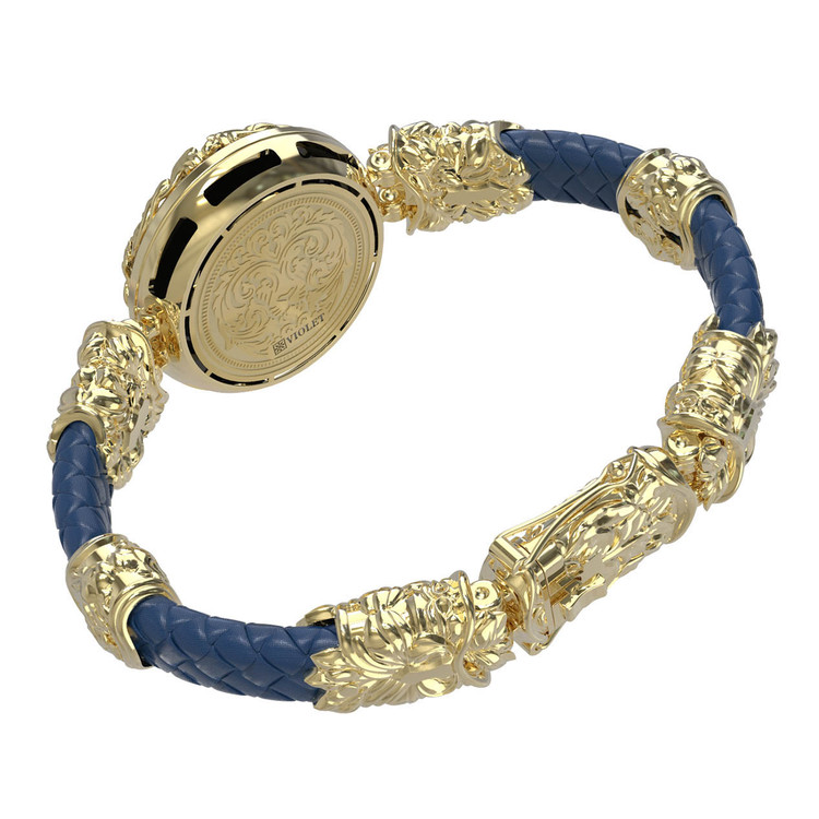 Браслет из лимонного золота c эмалью, кожаным шнурком и ониксом