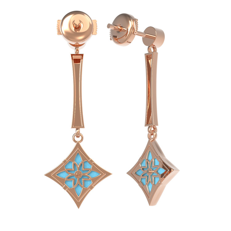 Серьги из золота c фианитом и бирюзой