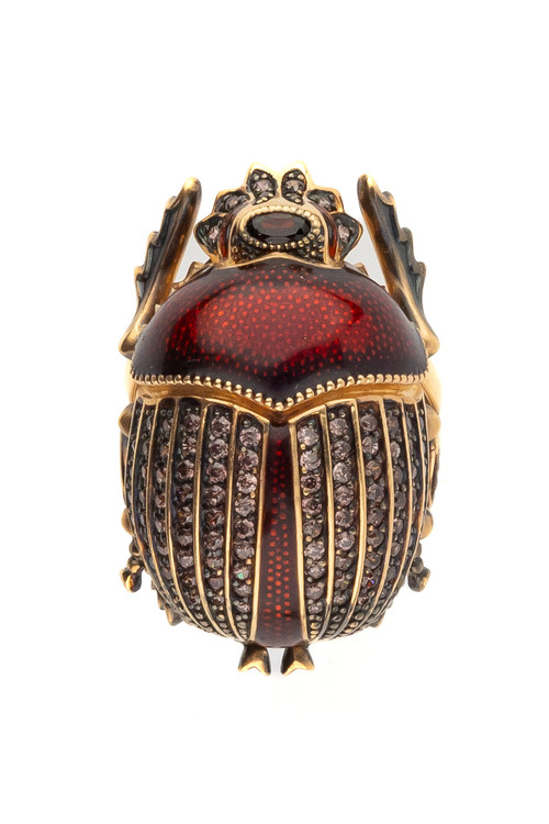 Кольцо из золота c эмалью, фианитом и гранатом