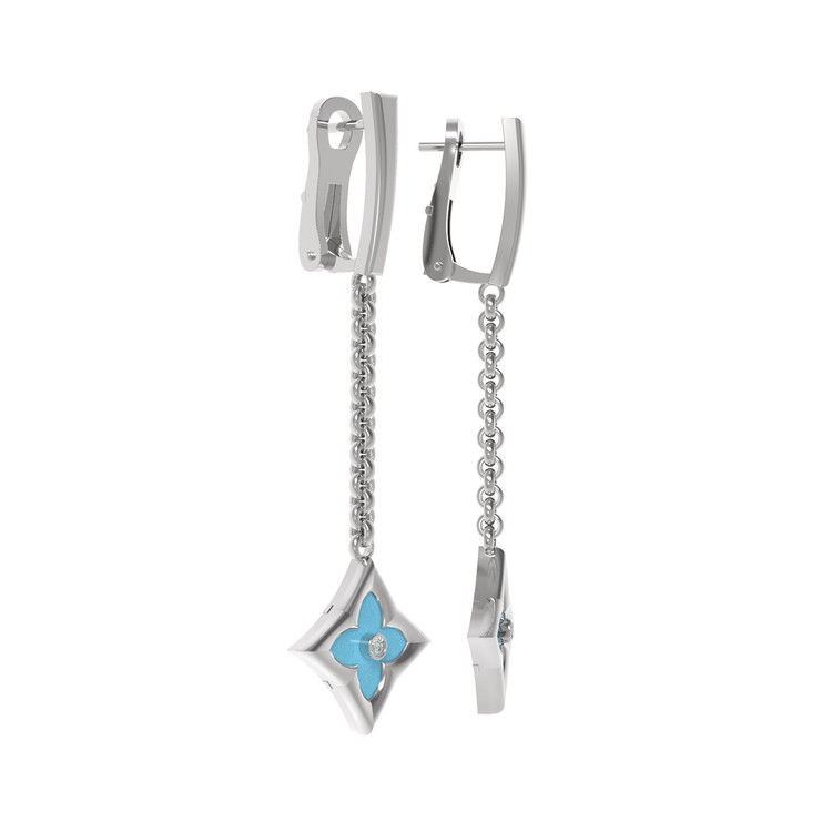 Серьги из белого золота c бриллиантами и бирюзой