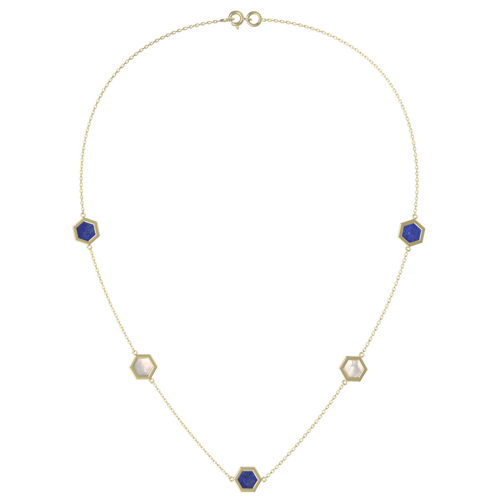 Колье из лимонного золота c лазуритом и перламутром