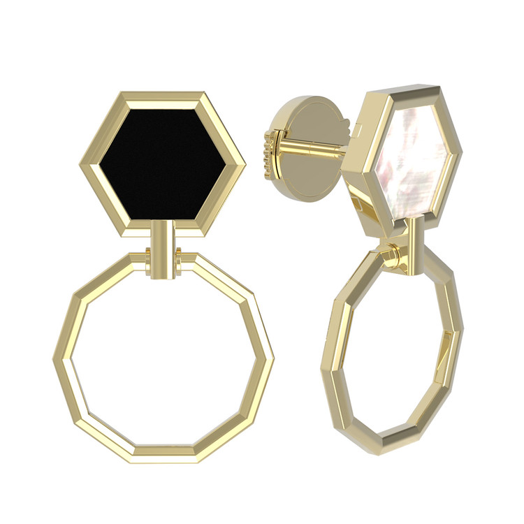 Серьги из лимонного золота c ониксом и перламутром