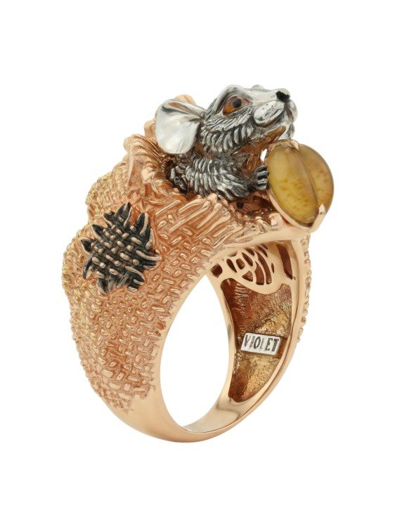 Кольцо из золота c эмалью и янтарём