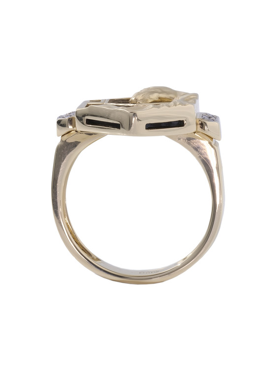 Кольцо из лимонного золота c бриллиантами и ониксом