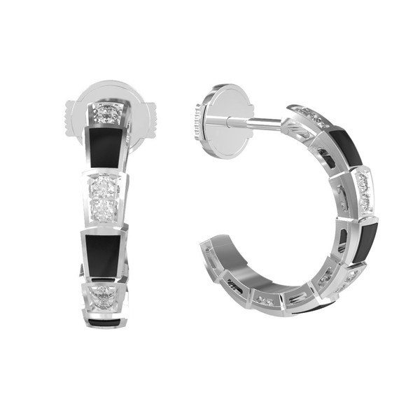 Серьги из белого золота c бриллиантами и ониксом