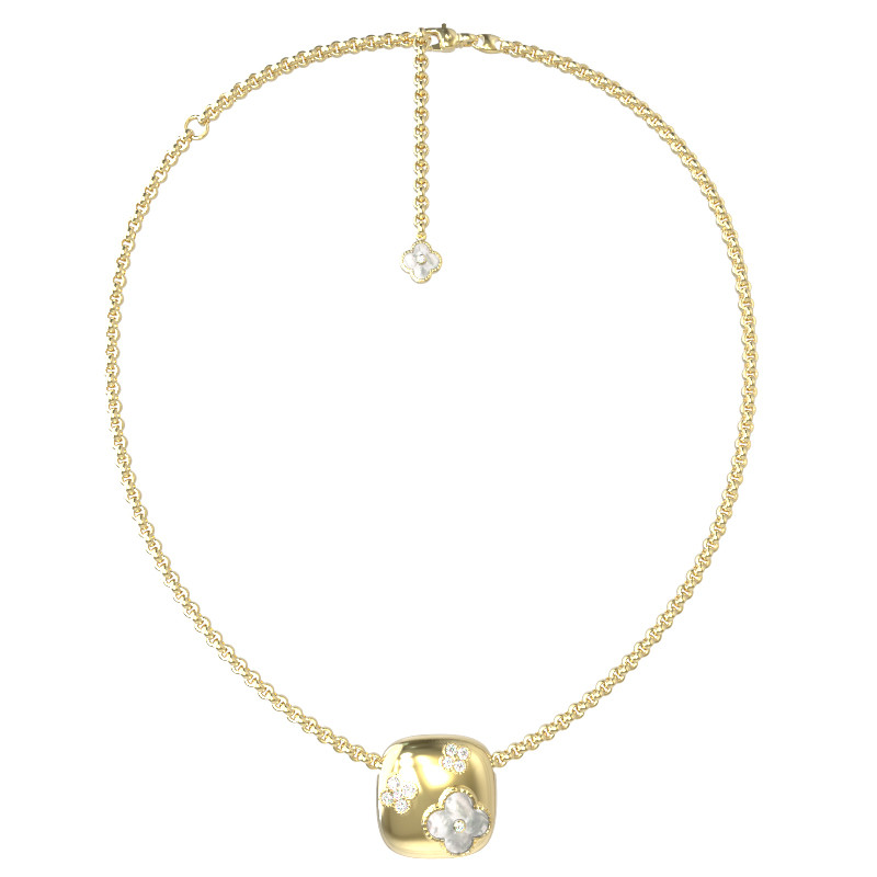 Колье из лимонного золота c бриллиантами и перламутром