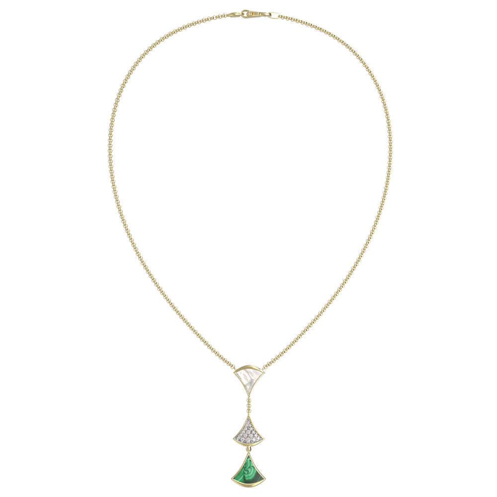 Колье из лимонного золота c бриллиантами, малахитом и перламутром