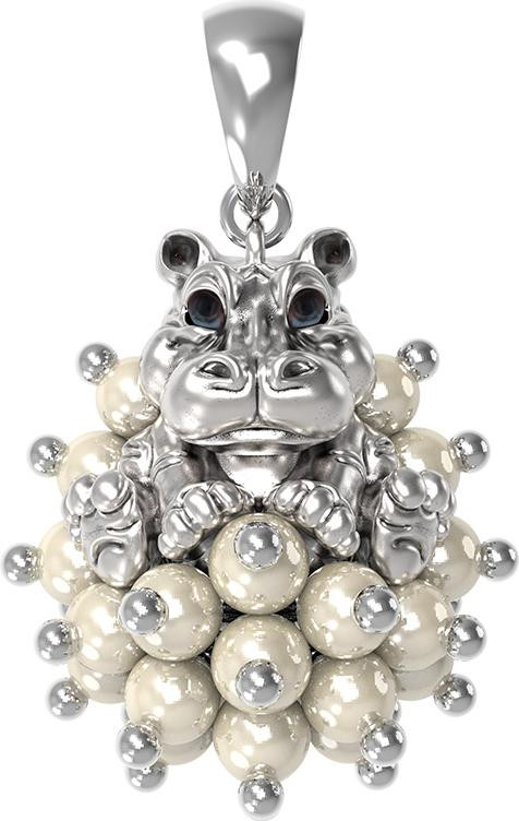 Подвеска из белого золота c эмалью и жемчугом