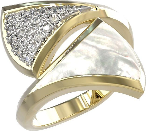 Кольцо из лимонного золота c бриллиантами и перламутром