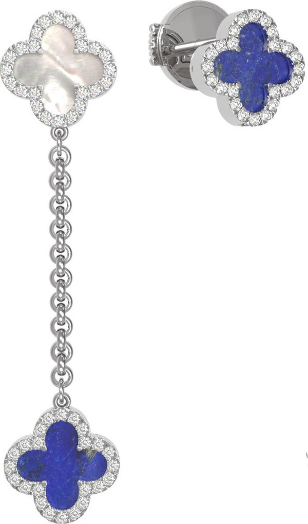 Серьги из белого золота c бриллиантами, лазуритом и перламутром
