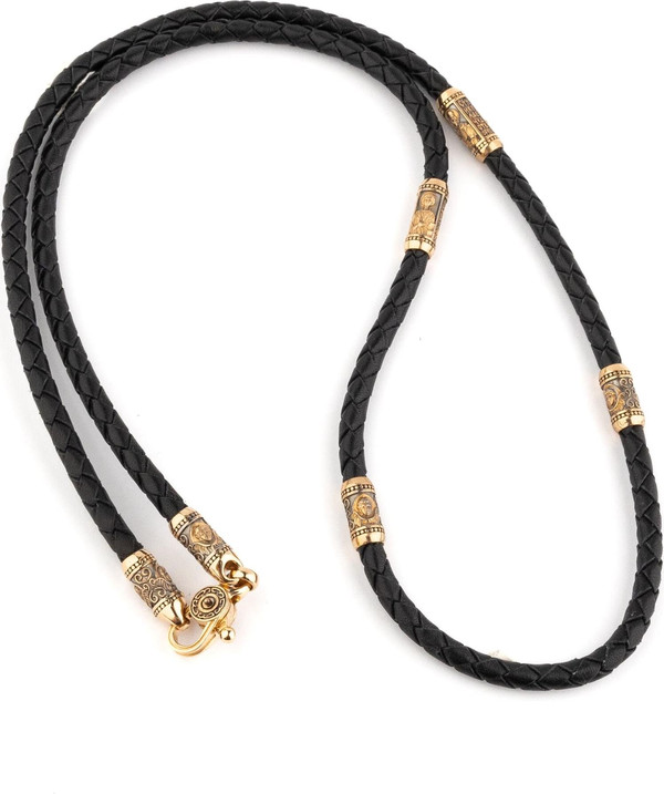 Гайтан из золота c кожаным шнурком