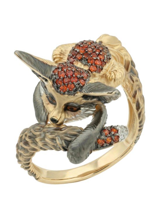 Кольцо из лимонного золота c эмалью и фианитом