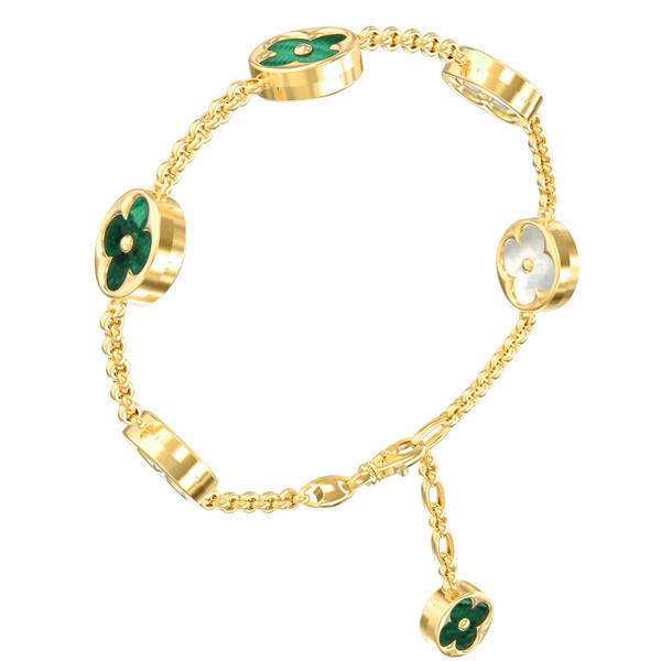 Браслет из лимонного золота c малахитом и перламутром
