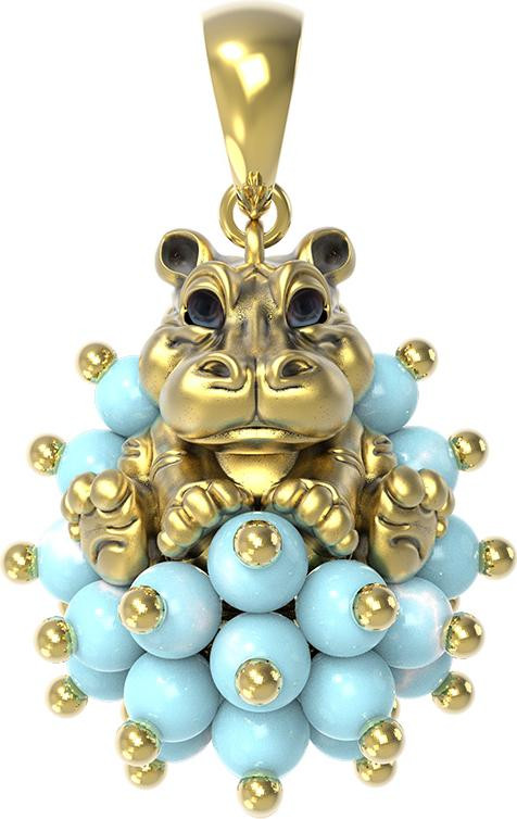 Подвеска из лимонного золота c эмалью и бирюзой