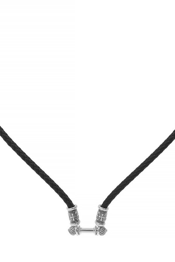 Гайтан из белого золота c кожаным шнурком