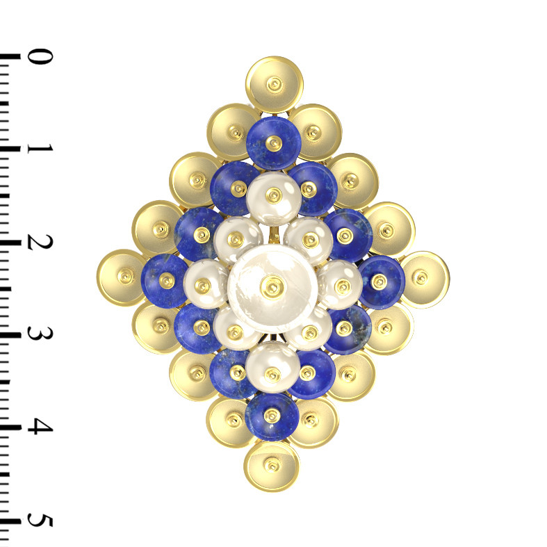 Подвеска из лимонного золота c лазуритом и перламутром