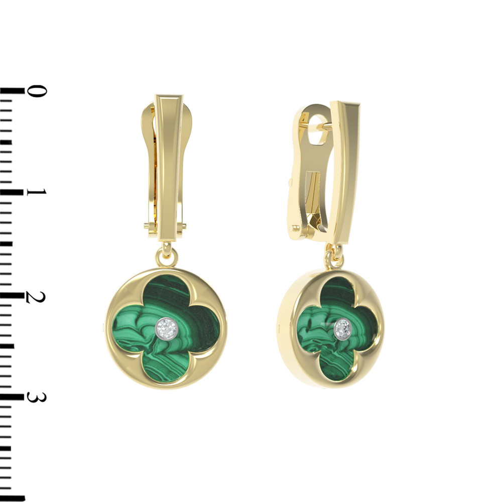 Серьги из лимонного золота c бриллиантами и малахитом