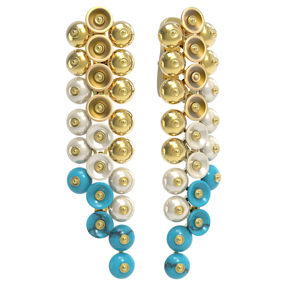 Серьги из лимонного золота c бирюзой и перламутром