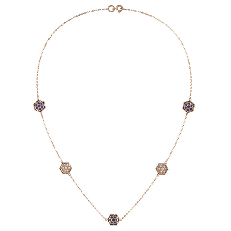 Колье из золота c лазуритом и перламутром