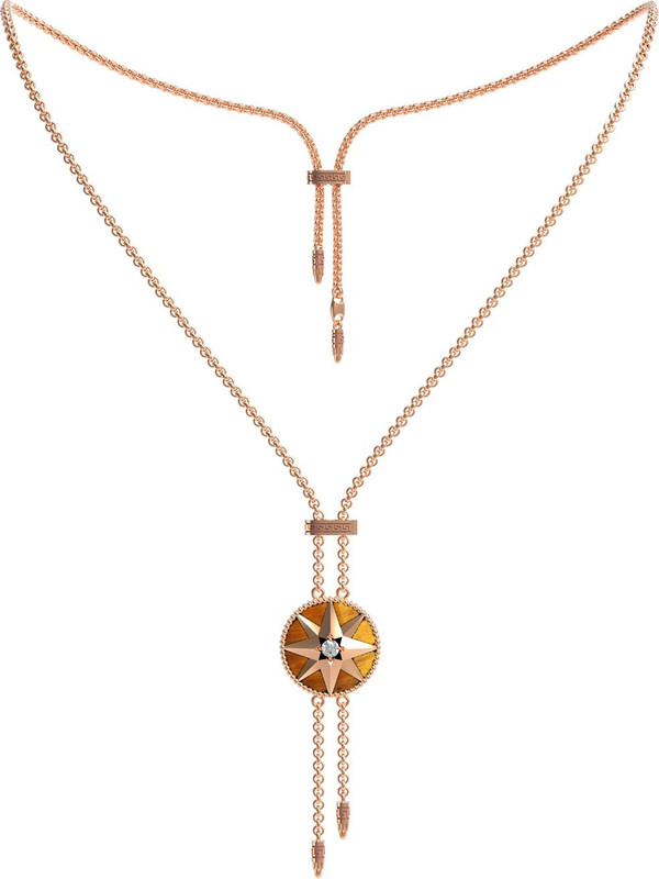 Колье из золота c фианитом, тигровым глазом и перламутром