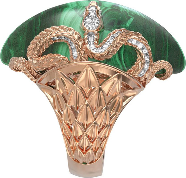 Кольцо из золота c бриллиантами и малахитом