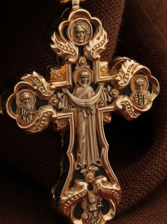 Крест из золота c эбеновым деревом