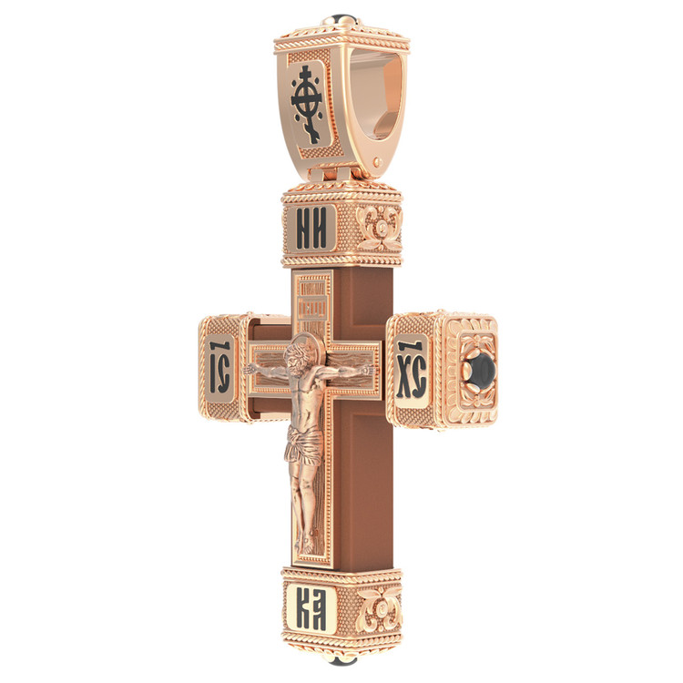 Крест из золота c эмалью, ониксом и деревом груши