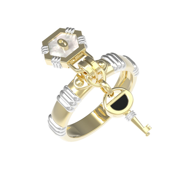 Кольцо из лимонного золота c ониксом и перламутром