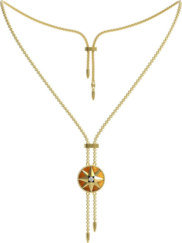 Колье из лимонного золота c фианитом, тигровым глазом и перламутром