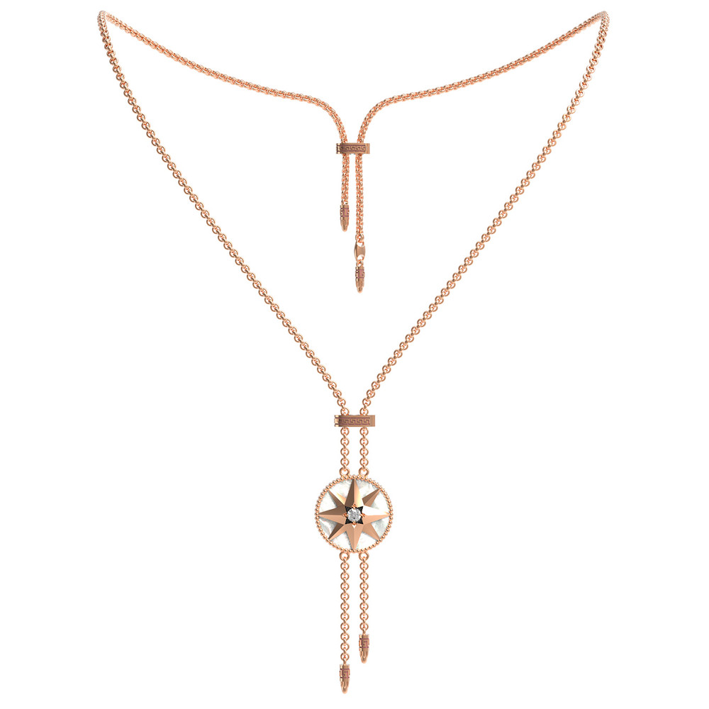 Колье из золота c фианитом, тигровым глазом и перламутром